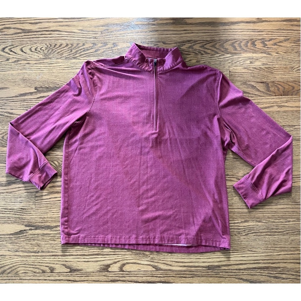 Johnnie-O Mens XL Berry Red Micro Check Performance 1/4 Zip Pullover Shirt
